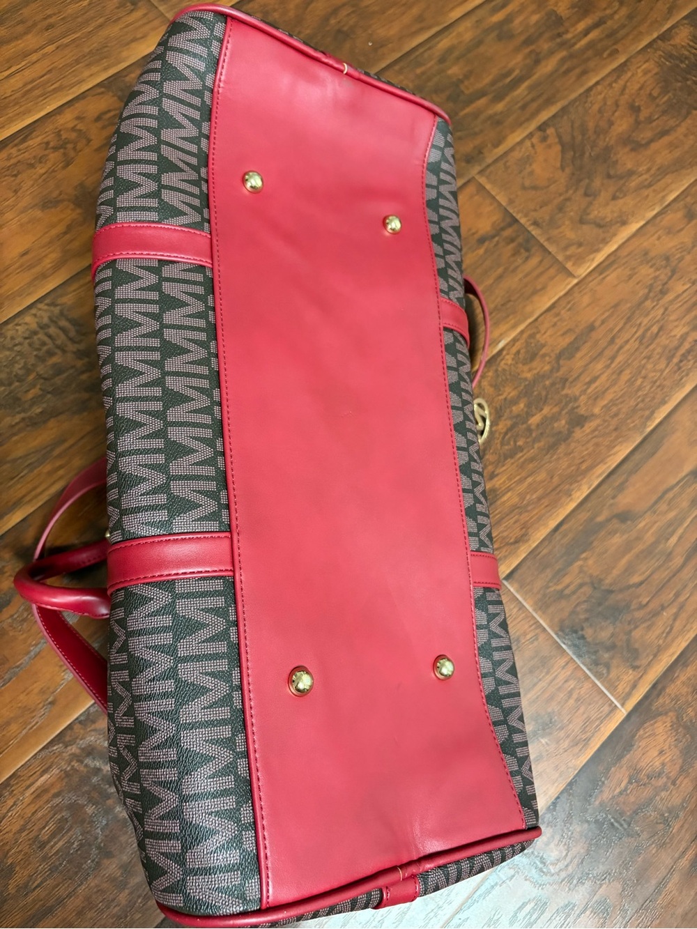 Milan duffel/weekender style bag with coated canvas & red trim - Picture 14 of 15